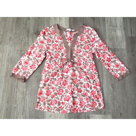 Boden Fall Festive Floral & Leaf Print V Neck 3/4 Sleeve Tie Waist Tunic Shirt - Picture 7 of 7